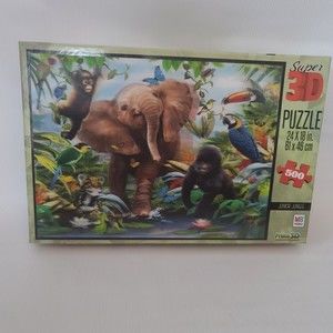 Complete Super 3D Junior Jungle Puzzle 500 pieces 24" x 18" Milton Bradley